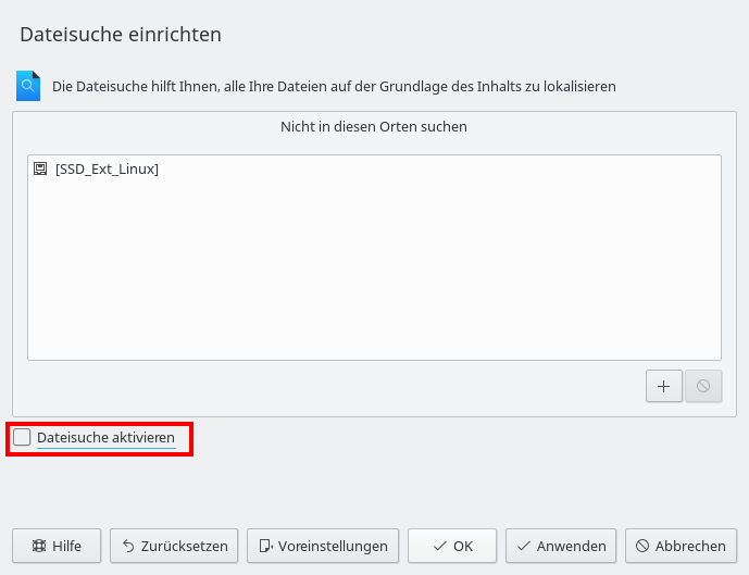 Fenster "Dateisuche" in KDE